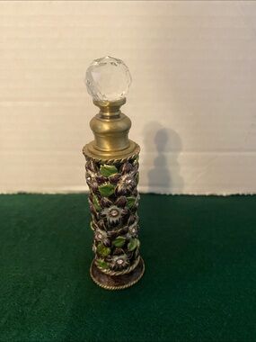 Austrian Crystal Enamel Brass TWO’S Company Perfume Bottle 4-1/2”